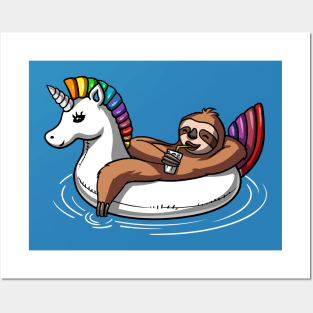 Sloth Riding Unicorn Float Posters and Art